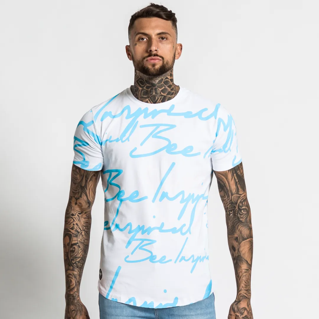 Script Tee - White/Blue