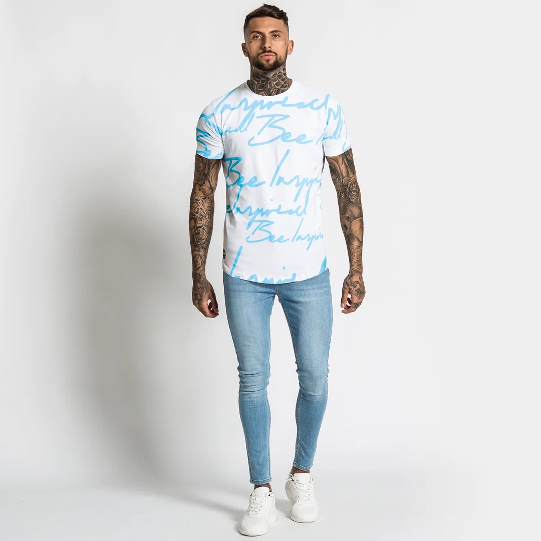 Script Tee - White/Blue