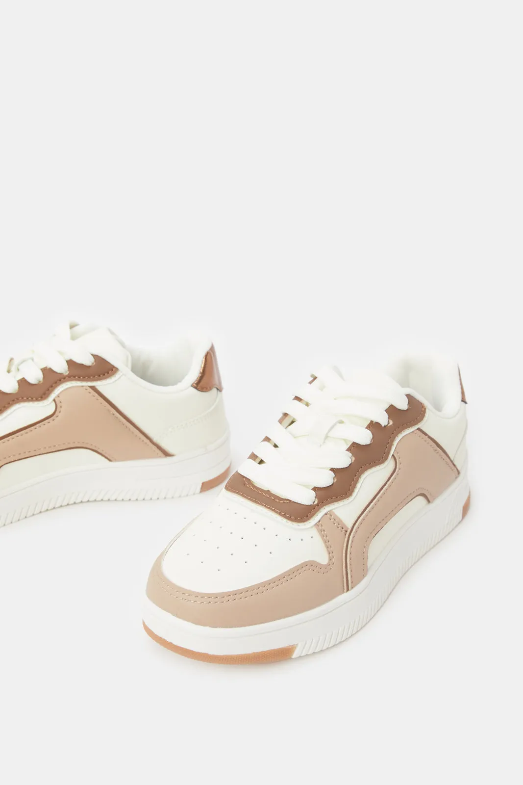 Senior Girls Beige Chunky Sneakers