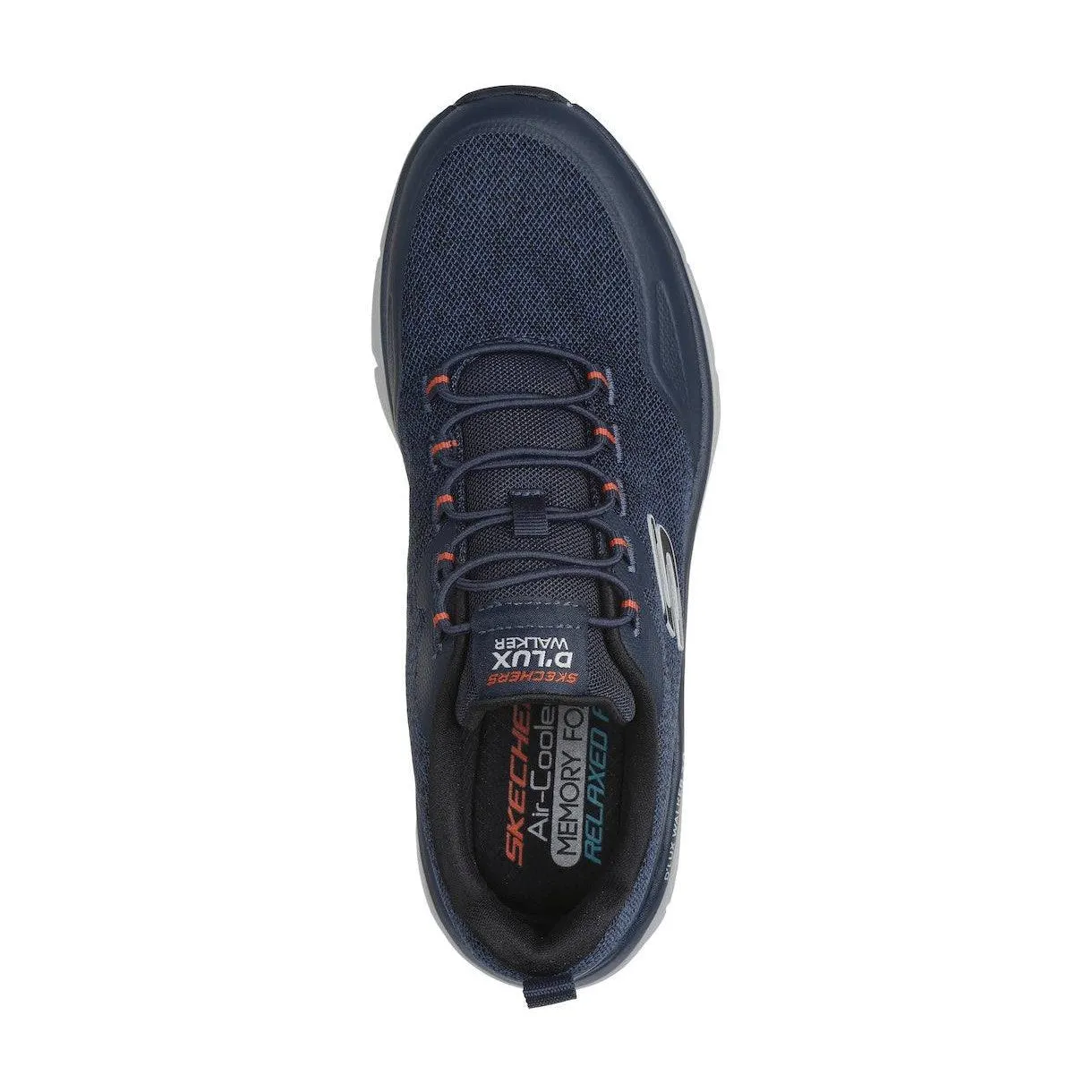 Skechers 232719 D'lux Walker 2.0 - Steadyway Mens Navy Orange Textile Vegan Slip On Trainers