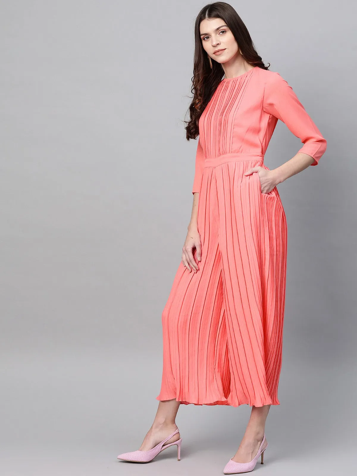 Solid Pleated Elegant Jumpsuit