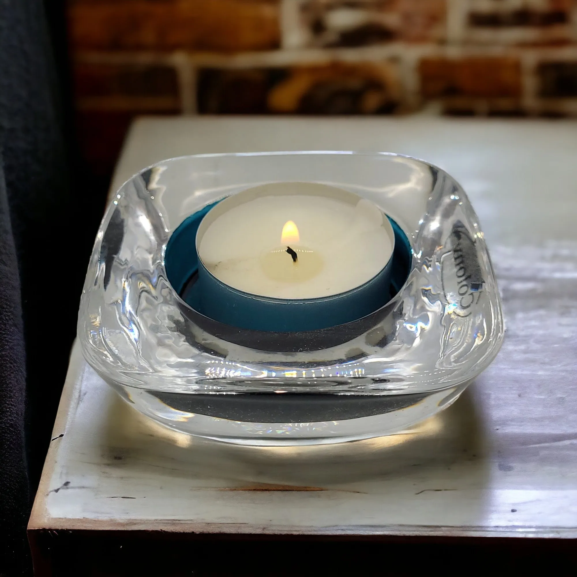 Square Two-Tone Glass Tealight Holder - Choice of Two Colours