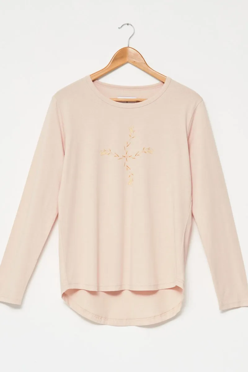 Stella   Gemma - Blush Floral Cross - Long Sleeve Tee