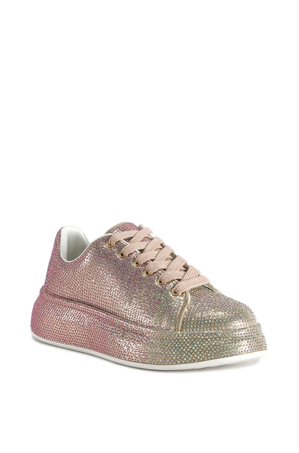 TANGY-PINK OMBRE CRYSTAL LACE UP SNEAKER