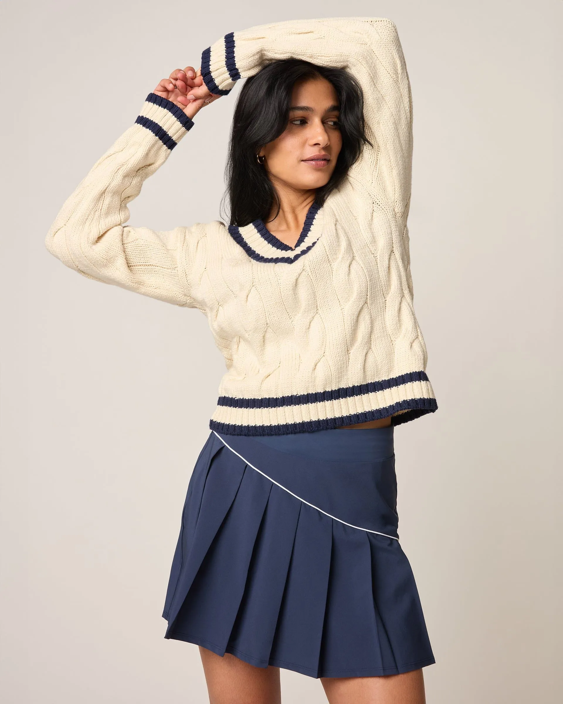 Varsity Cable Knit Cotton Sweater