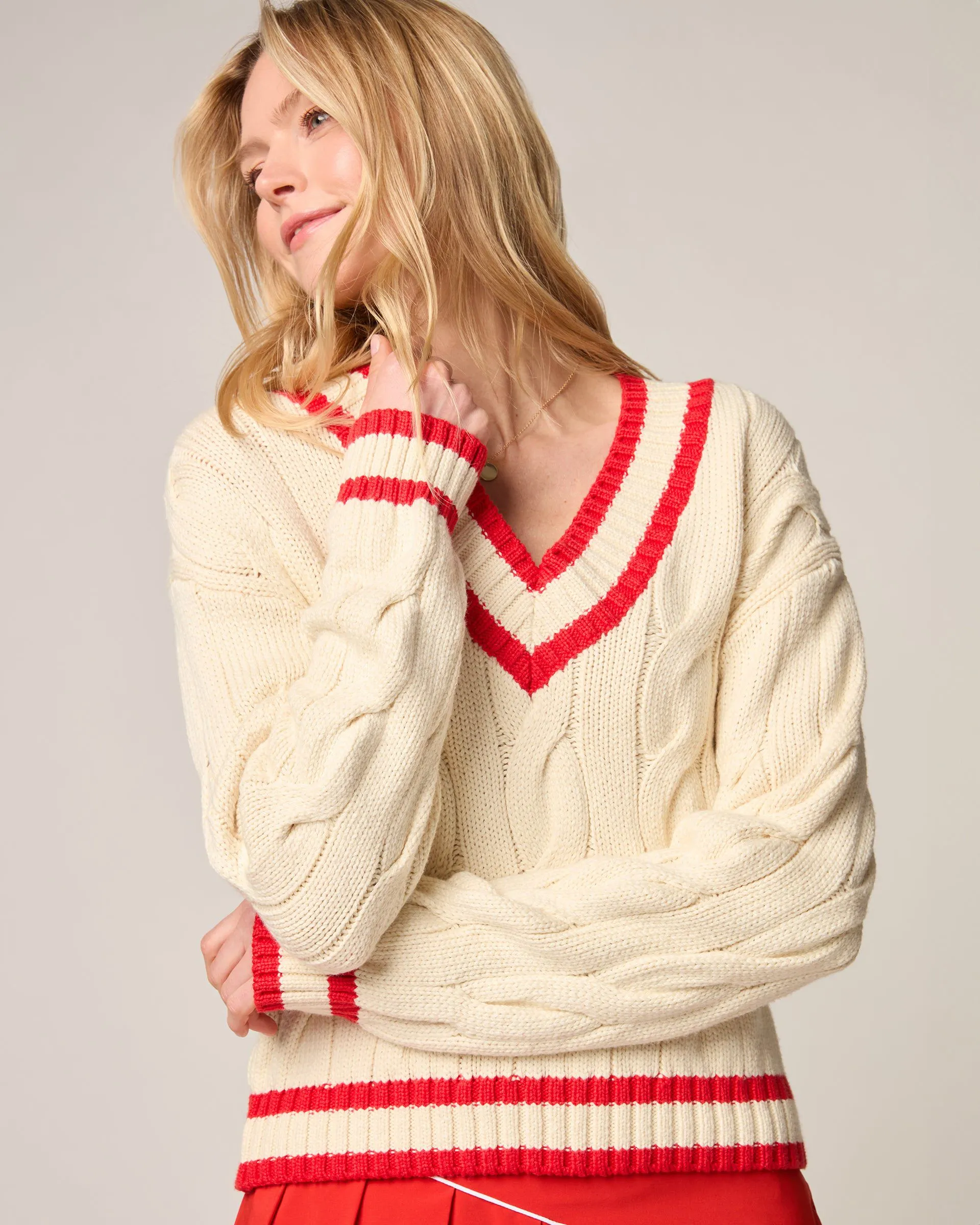 Varsity Cable Knit Cotton Sweater