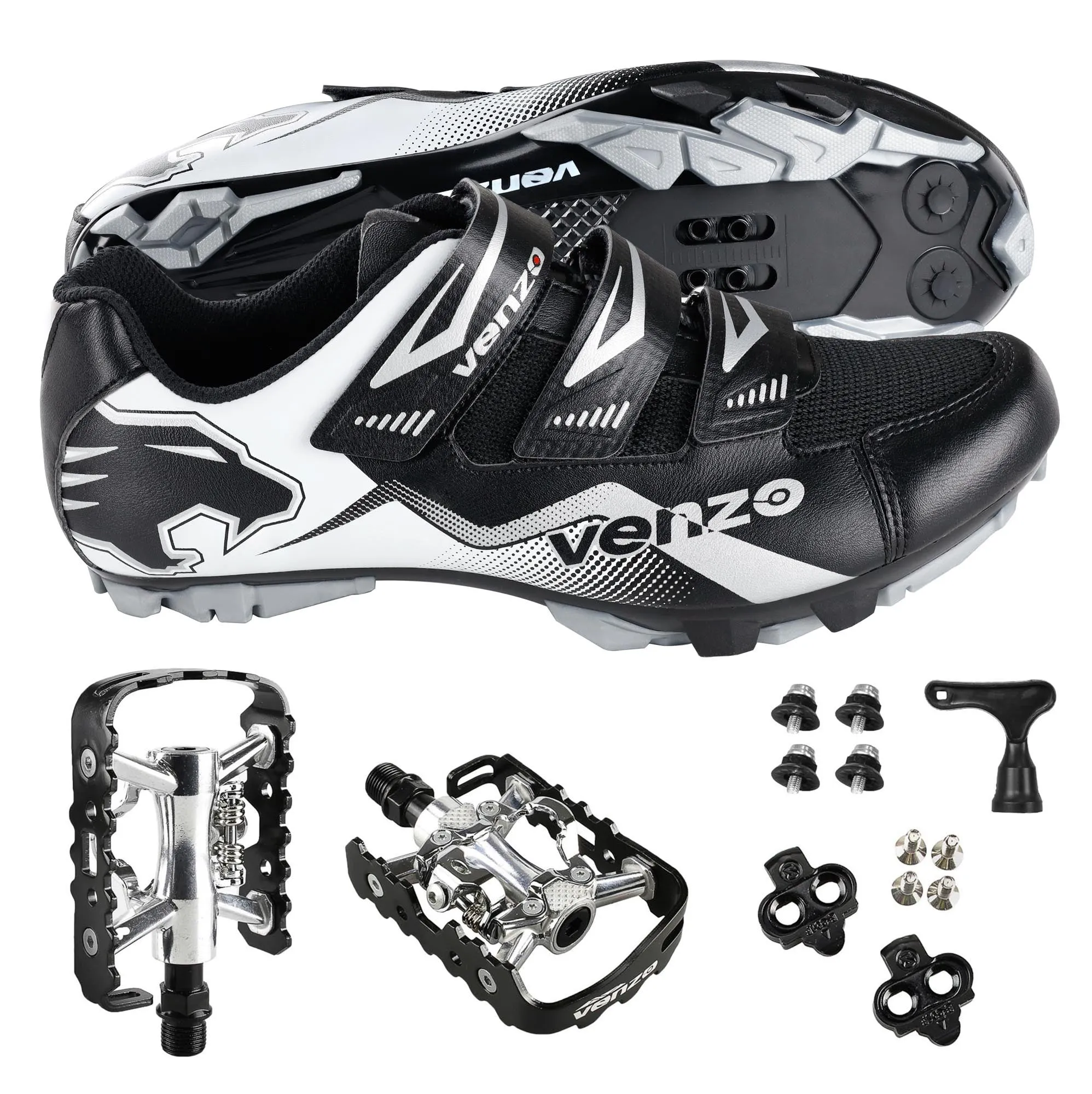 Venzo Men's Mountain Bike Bicycle Cycling Shoes with Multi-Function Clip-less Pedal & Cleat - Compatible with Shimano SPD & Crankbrother Systems - 9 US Men