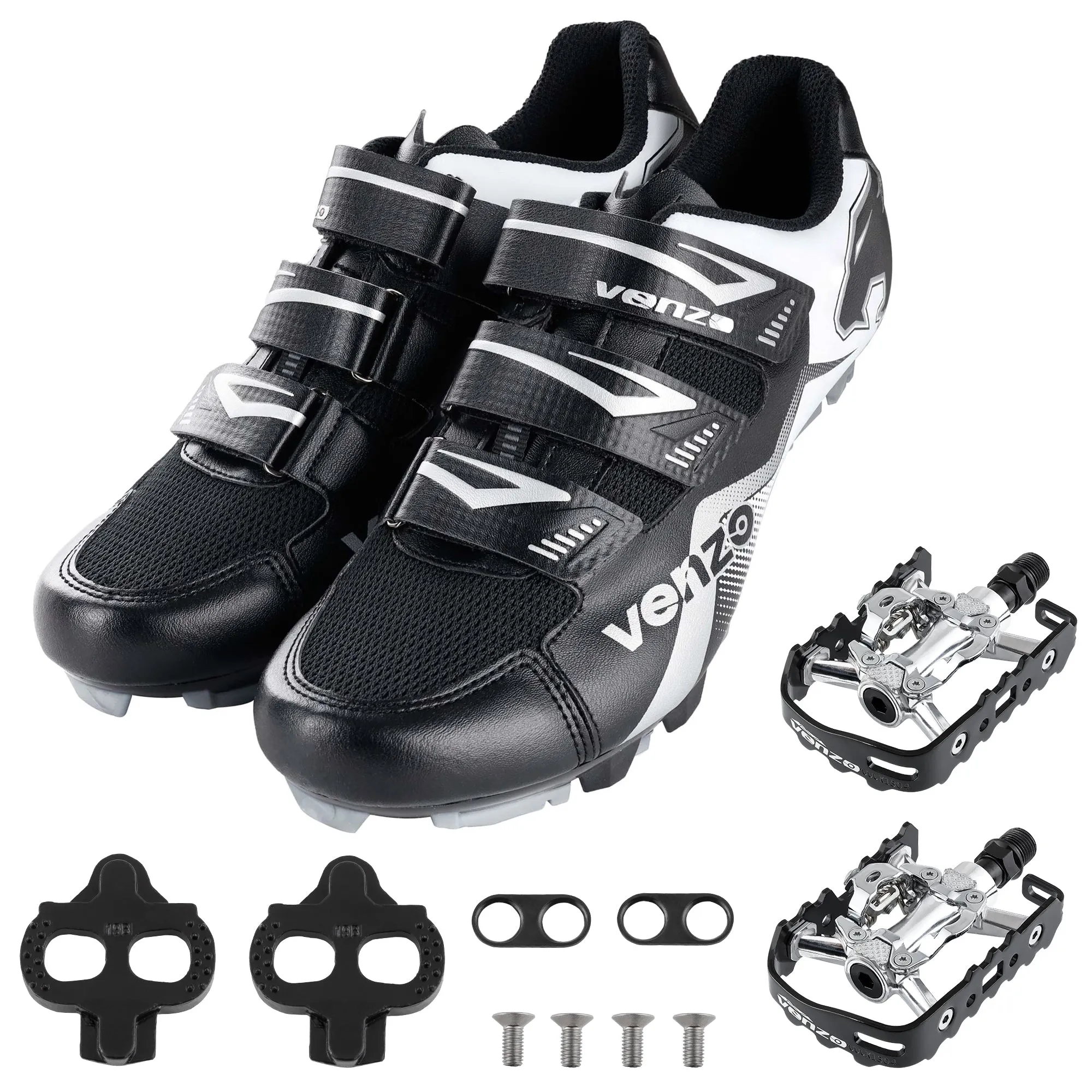 Venzo Men's Mountain Bike Bicycle Cycling Shoes with Multi-Function Clip-less Pedal & Cleat - Compatible with Shimano SPD & Crankbrother Systems - 9 US Men