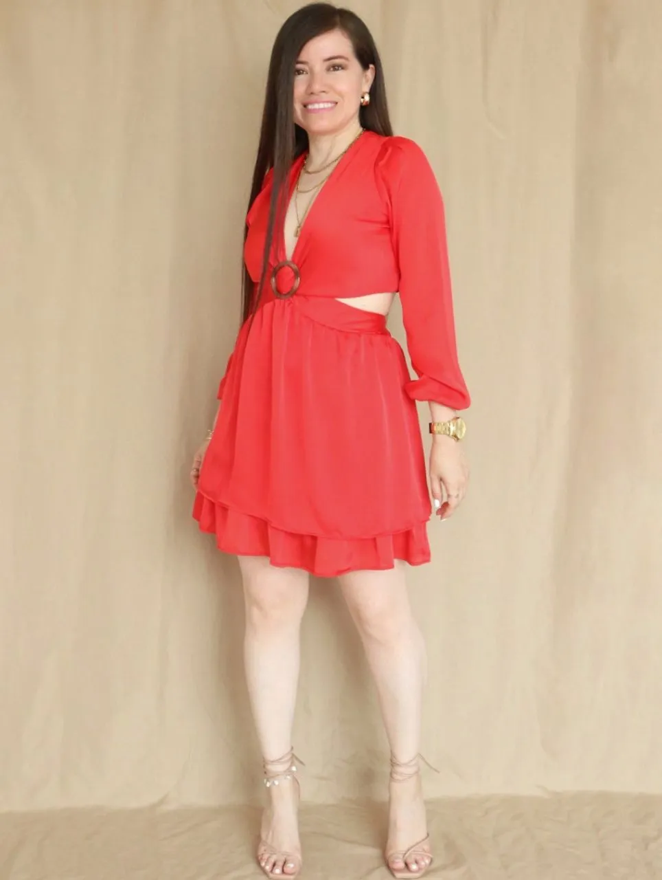 VESTIDO CORTO 2 CAPAS CON HEBILLA ROJO ENTERO