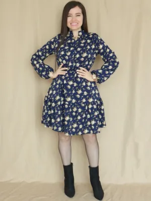 VESTIDO CORTO CAMISERO CUELLO CHINO ESTAMPADO AZUL