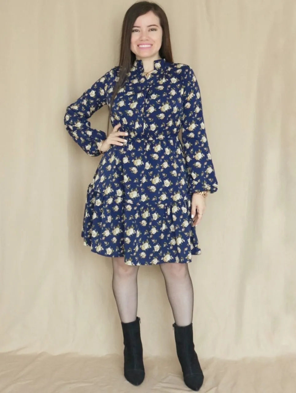 VESTIDO CORTO CAMISERO CUELLO CHINO ESTAMPADO AZUL