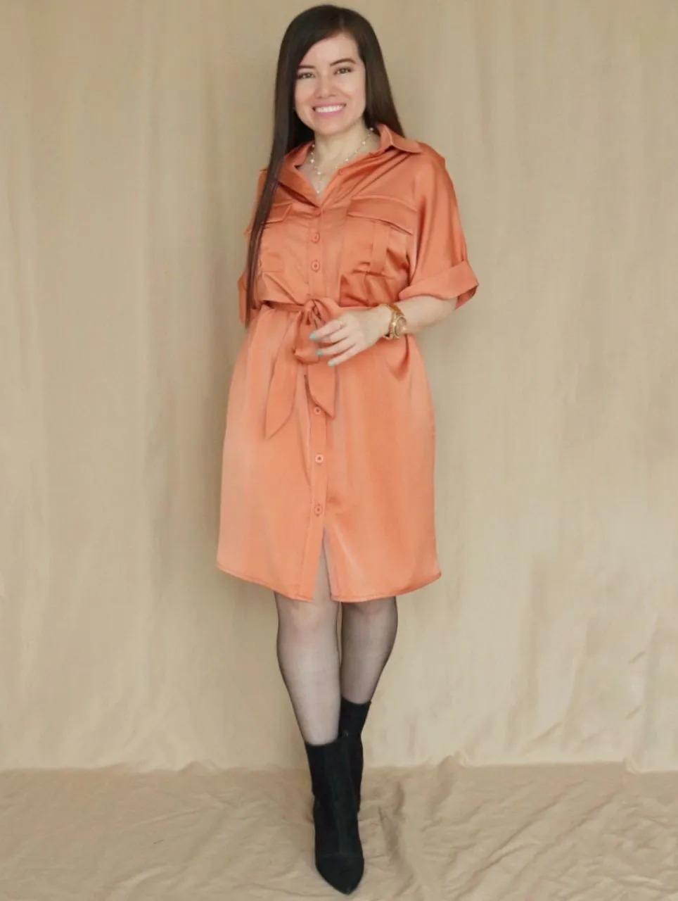 VESTIDO CORTO CAMISERO OVERSIZE MANDARINA ENTERO