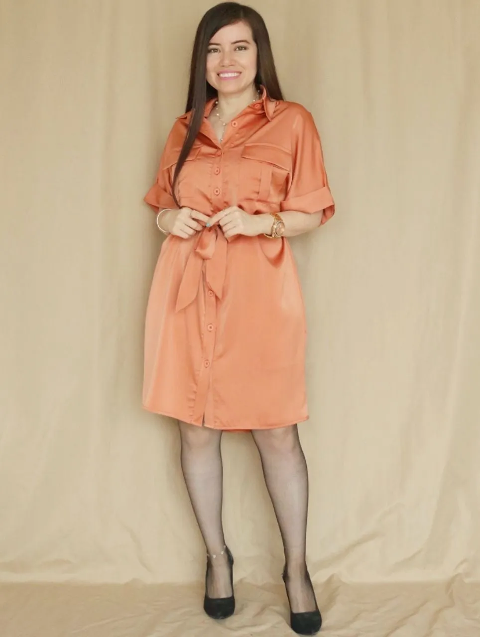 VESTIDO CORTO CAMISERO OVERSIZE MANDARINA ENTERO