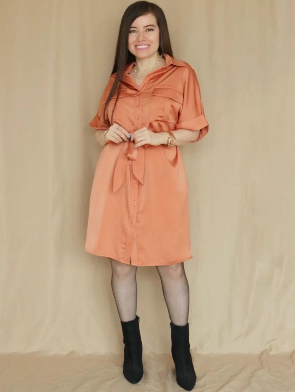 VESTIDO CORTO CAMISERO OVERSIZE MANDARINA ENTERO