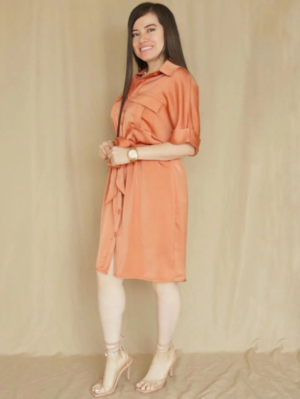 VESTIDO CORTO CAMISERO OVERSIZE MANDARINA ENTERO