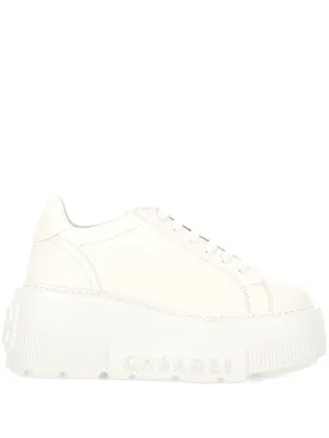 White Calf Leather Lace-Up Sneakers