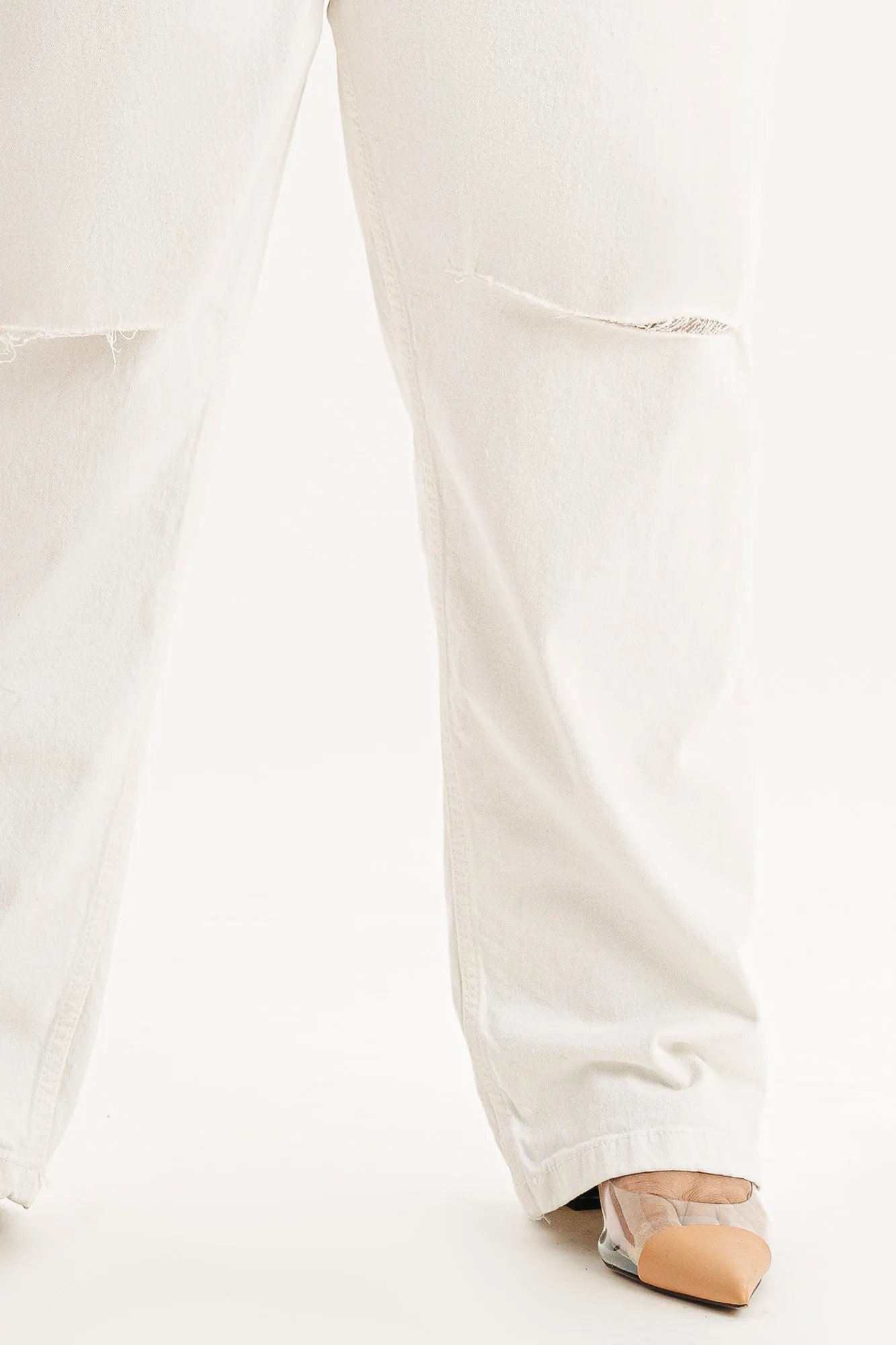 White Knee Slit Mom Jeans