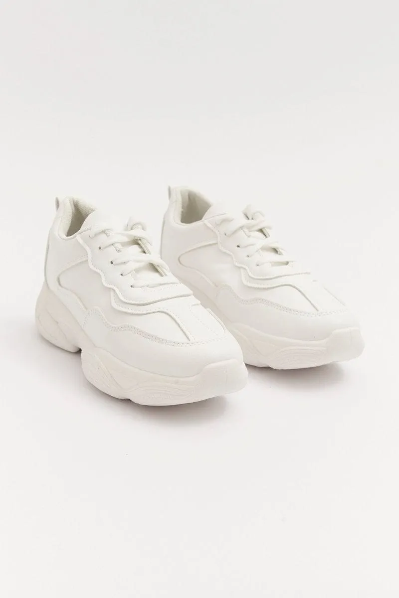 White Lace Up Chunky Sneakers Trainers