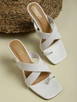 White PU Crossover Strap Solid Pattern Stiletto Mules (TC-SLC-A8-WHT)