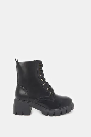 Women Black Lace Up Combat Boots