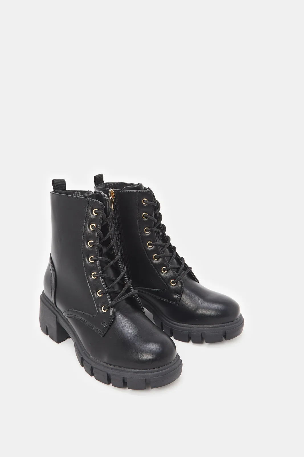 Women Black Lace Up Combat Boots