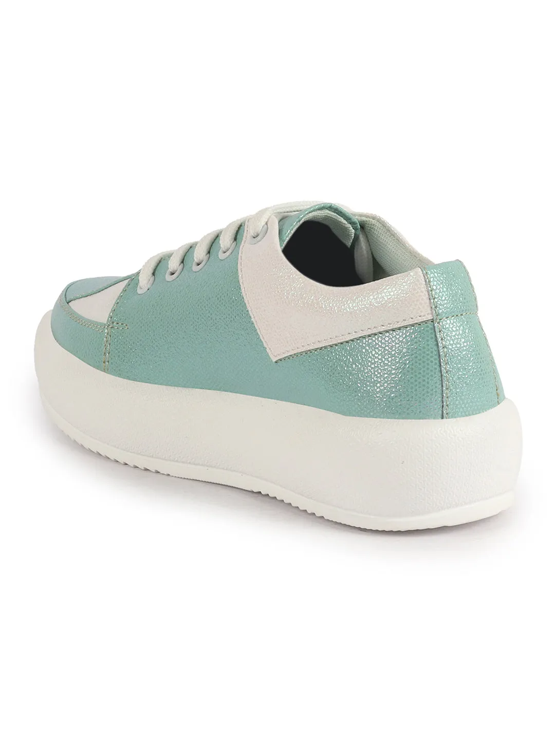 Women Pista Green Lightweight Height Enhancer Chunky Lace-Up Sneakers|Memory Cushion Insole|Evening Party Shoe