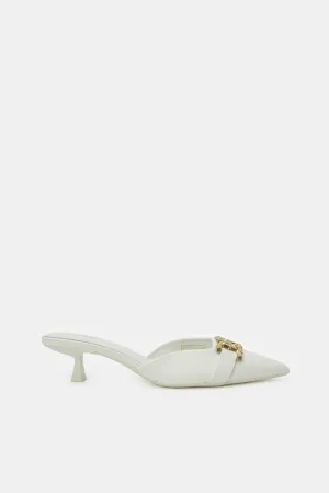 Women White Chain Heeled Mule