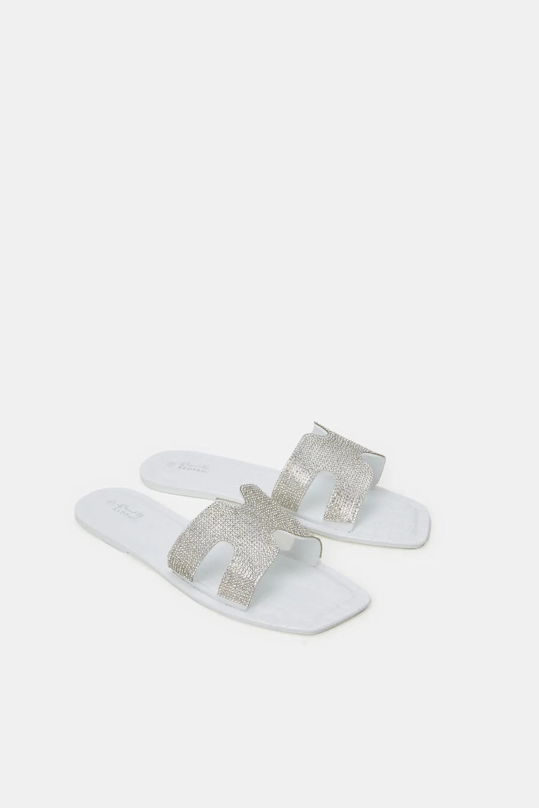 Women White Embellished Jelly Mule