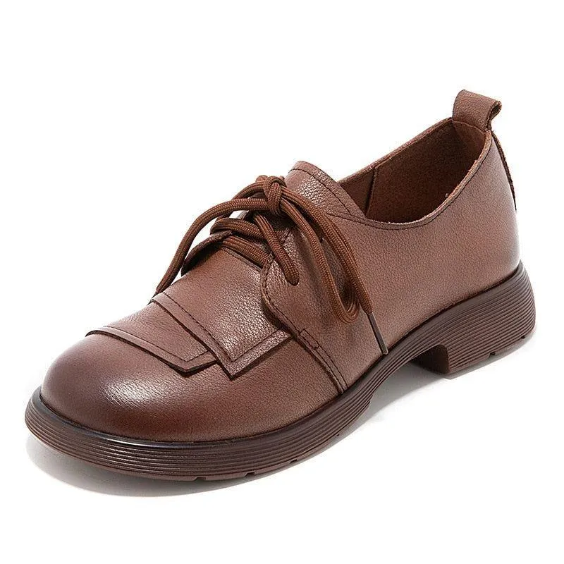 Women's Casual Shoes QA221 - Handmade Platform Chunky Low Heels