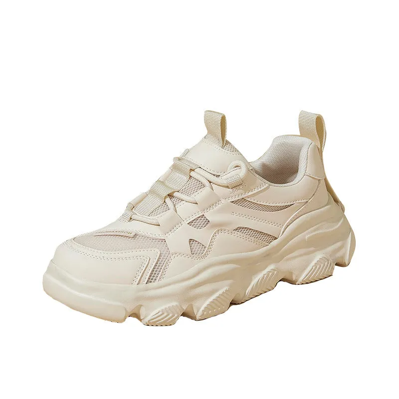 Women's Genuine Leather Chunky Sneakers in White/Apricot