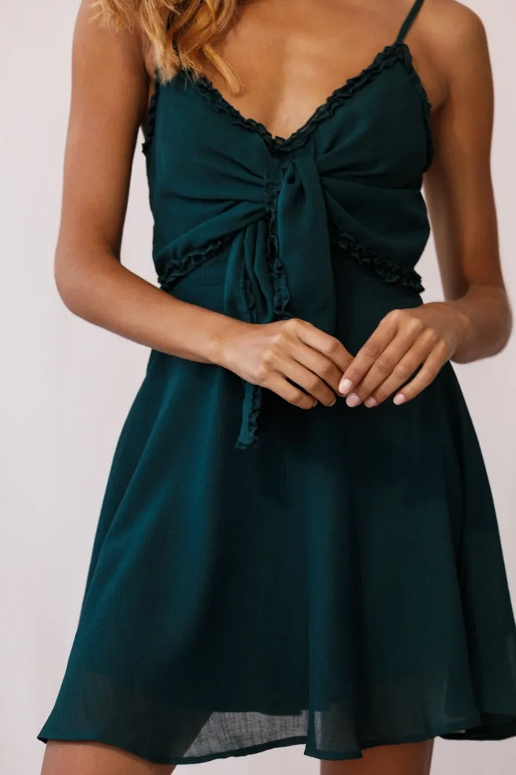 Zeta Bust Tie A-Line Dress Forest Green