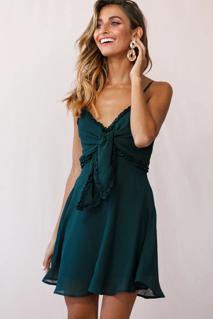 Zeta Bust Tie A-Line Dress Forest Green